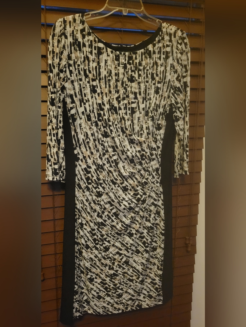 Lauren By Ralph Lauren Black, Cream And Tan Printed 3/4 Sleeve Midi Dress